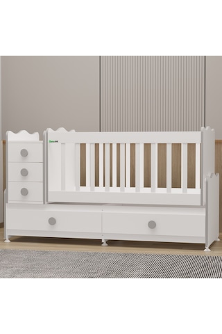 Garaj Home Melina 5 Çekmeceli Büyüyen Mdf Çıtalı Beşik - Gri Beyaz