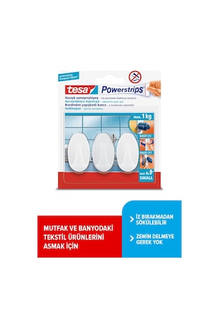 Yapışkanlı Askı, İz Bırakmadan Sökülebilir, Beyaz, Oval Beyaz