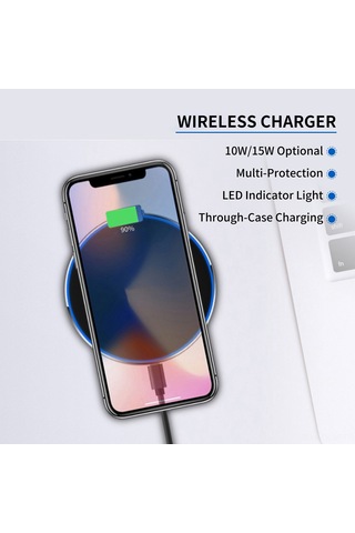 Qingmipy 15w Hızlı Kablosuz Şarj Pedi - İos/android Uyumlu, Çoklu Koruma, Kılıfla Şarj, Led Göstergeli