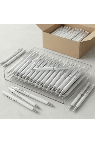 Bk Kurumsal Promosyon 1022 Metal Beyaz Touchpen Kalem Lazer Baskılı Logolu Tükenmez Kalem 10 Adet
