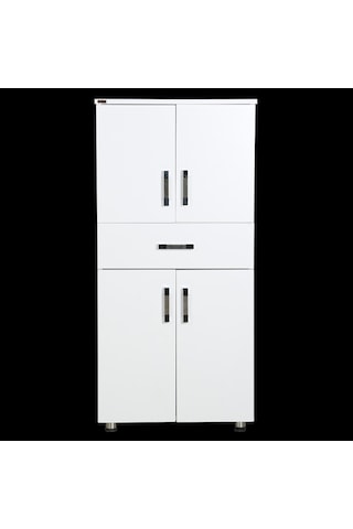Çok Amaçlı Dolap 130 Cm Hard Parlak Beyaz Suntalem 4Raf 1Çekmece