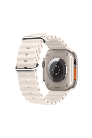 Microsonic Apple Uyumlu Watch Series 7 45mm Kordon Ocean Band Bej