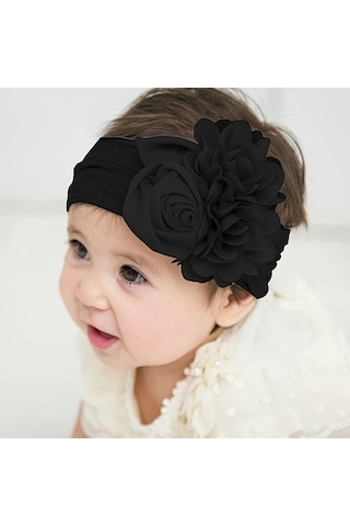 Elmpaly Siyah Yenidoğan Kafa Bandı - Yumuşak Nefes Alabilir, Ayarlanabilir, Büyük Çiçek Desenli Siyah