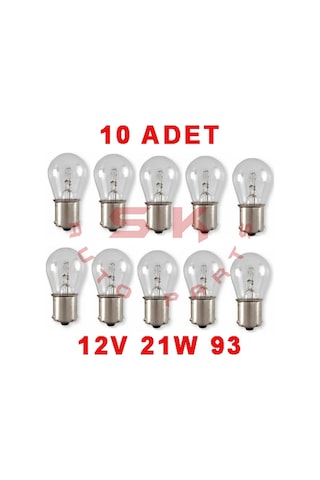 Skauto 10'Lu 12V 93 P21W Tek Duy Park Stop Sinyal Ampul BA15S