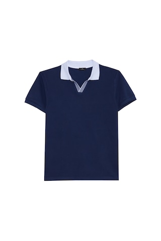 Erkek Slim Fit Dar Kesim %100 Pamuk Lacivert Polo Yaka Tişört-50253 Lacivert