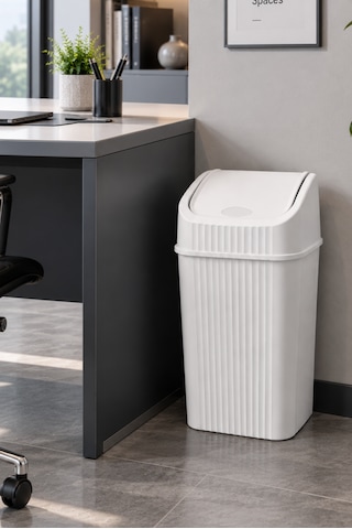 20 Litre Pratik Kapaklı Mutfak Çöp Kovası Büyük Boy Banyo Çöp Kovası Beyaz