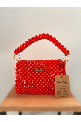 Rose Bag Kırmızı Boncuk Çanta Şık Kadın El Çantası Rose Bag Kırmızı Boncuk Çanta Şık Kadın El Çantası