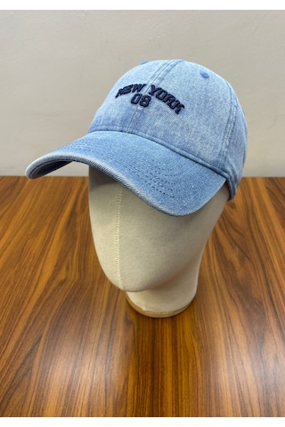 Denim Jean Kot Kumaş Vintage Yıkamalı Unisex Cap Şapka Açık Mavi