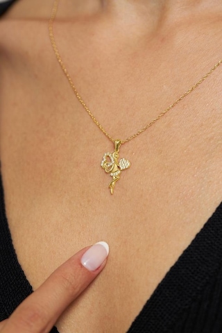 Zirkon Taşlı Gold Kalpli Aşk Perisi Gümüş Kolye