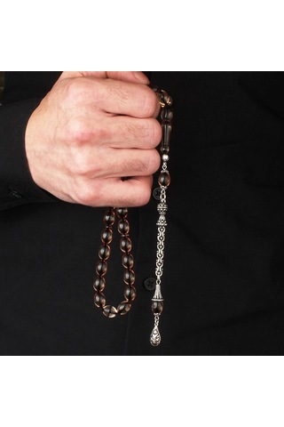 Gümüş Püsküllü Ateş Kehribar Tesbih