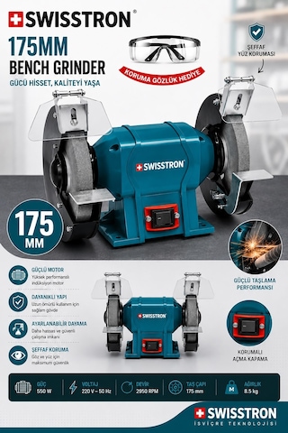 Swisstron SWSBNC180 550W Tezgah Taşlama Motoru 175 MM