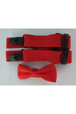 Kırmızı Çocuk Papyonu & Kırmızı Çocuk Pantolon Askısı İkili Set Kırmızı