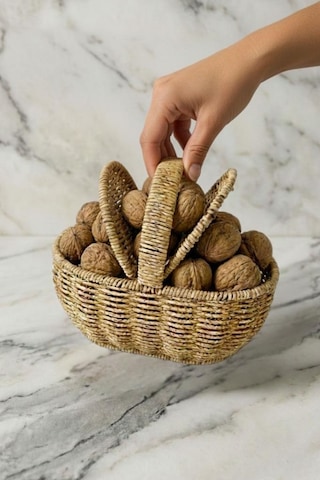 Doğal Hasır Kapaklı Dikdörtgen Sepet El Örgüsü Rattan Kuruyemiş & Saklama Sepeti Kahverengi