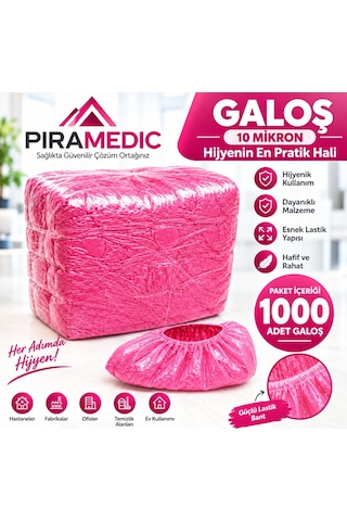 Piramedic Galoş 10 Micron 1000 Adet Pembe Galoş