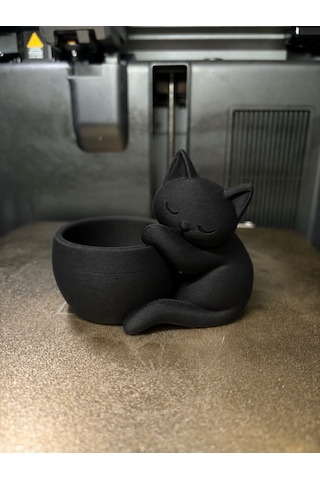 3d Baskı Sarılan Kedi Saksı - Sevimli Dekoratif Saksı - Siyah -