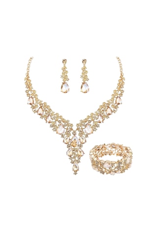 Csy Elegant Crystal Costume Jewelry Sets Flower Bridal Necklace Earrings Stretch Bangle Set For Bride Bridesmaid Wedding Çok Renkli