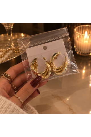 Gold Metal Halka Küpe Modern Çok Katlı Tasarım Şık Günlük Kullanım Altın