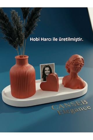 Dörtlü Kırmızı Renkli Fotoğraf Standı, Pampas Vazosu & Kız Dekoratif Obje Seti 51668292