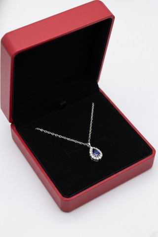 Çekirdekjewelry 925 Ayar Gümüş Safir Damla Taşlı Minik Kolye Gri