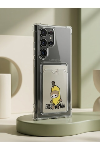 Hepsi Samsung Galaxy Uyumlu S26 Ultra Boş Yapma Muz Detaylı Kart Bölmeli Şeffaf Telefon Kılıfı Najmaddin Çok Renkli