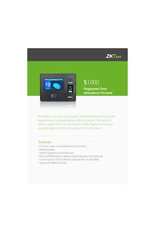ZK TECO S1000 PARMAKİZİ PERSONEL TAKİP SİSTEMİ PROGRAM DAHİL