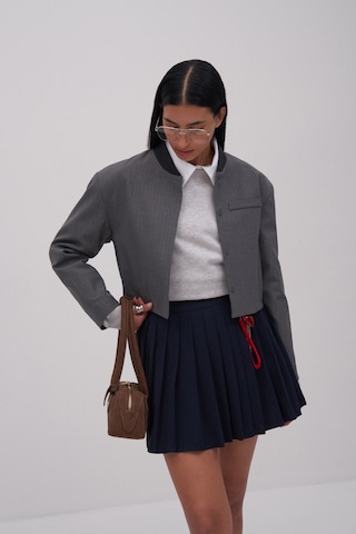 Yüksek Bel Pileli Mini Etek Lacivert