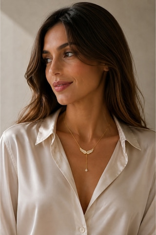 Minimal Ve Zirkon Taşlı Melek Kanadı Gold Kolye Altın