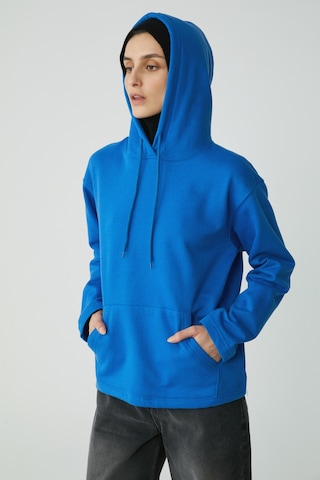 Ethıquet Pıper Kadın Içi Polarlı Yumuşacık Comfort Fit Kapüşonlu Kanguru Cepli Saks Mavi Sweatshirt