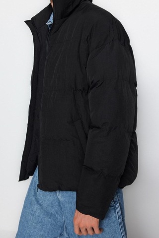 Ersefa Tasarım Düz Astarlı Yaka Standart Bol Dik Unisex Oversize Fit Dik Siyah