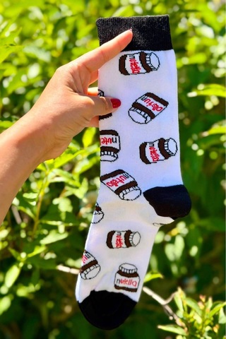 Lousocks Unisex Siyah Beyaz Nutella Tasarım Soket Çorap