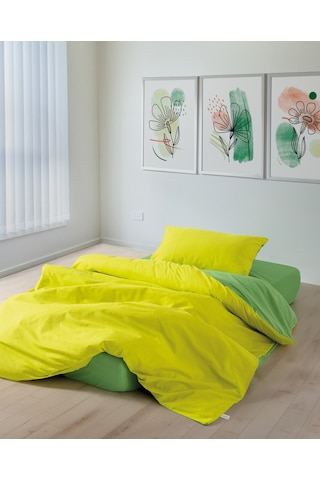 Cozy Home Popping Colors Tek Kişilik Lastikli Çarşaflı Nevresim Takımı Sage Sarı-yeşil