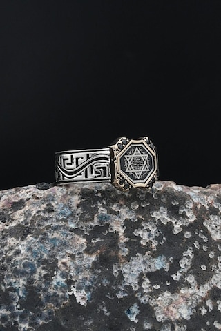 Grek Desenli 925 Ayar Gümüş Erkek Yüzüğü Hz. Süleyman Mührü 901232