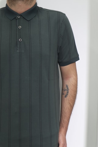 Santa Dmctekstil Erkek İnce Çizgili Spor Kesim Rahat Kalıp Polo Yaka T-shirt Haki