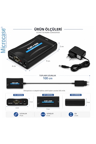 Microcase Scart To Hdmı Dönüştürücü 1080p Adaptör Güç Adaptörlü Hdmı Çevirici Al5746 Siyah