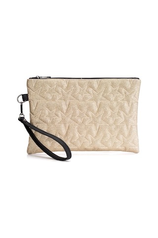 Newish Polo Kadın Simli Yıldız Desenli Bilek Askılı Portföy/clutch El Çantası Altın