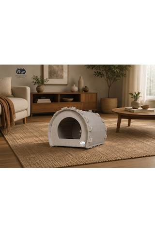 Keçe Kedi Evi Demonte, Yıkanabilir, Taşınabilir Kedi Kulübesi Şirin Bej