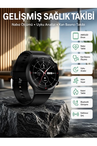 Plentiful Plentifulamoled Ekran Metal Deri Silikon Kordonlu Uyku Ve Sağlık Takibi