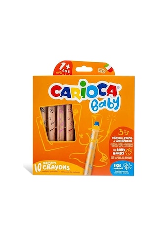 Çocuk Carioca Baby "3 In 1" Jumbo Ahşap Gövdeli Boya Kalemi 10'lu Çok Renkli