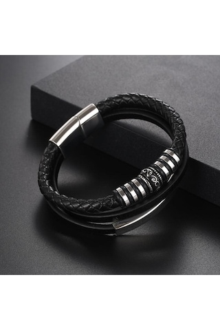 Novahub Yeni Erkek Gelgit Trey Geçici Deri Bileklik - Klasik Geometrik Tasarım - Titanyum Çelik Bilezik Çok Renkli