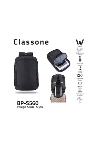 Classone Bp S560 Perugia Serisi 15 6 Su Geçirmez Kumaş Laptop ,notebook Sırt Çantası Siyah