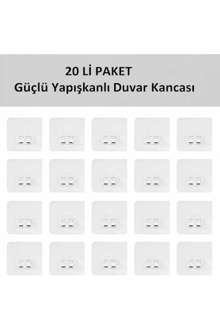 20 Li Güçlü Kendinden Yapışkanlı Kancalar Köşe Rafı Banyo Rafı Duş Rafı Kancası, Su Geçirmez Askı Beyaz