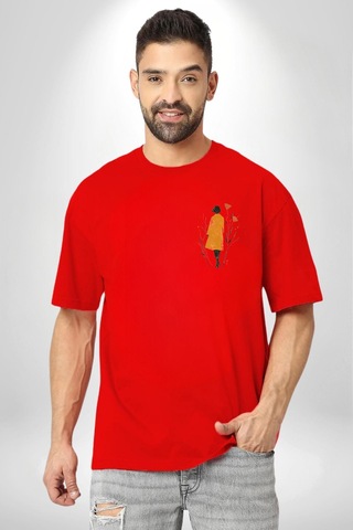 Yalnız Kadına Şiddete Hayır Kırmızı Oversize Unisex Ön Ve Sırt Baskılı Tişört Kırmızı
