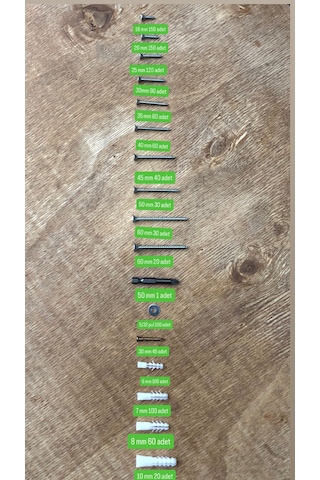 1197 Parça 18 Çeşit Sunta Vidası,dübel ,pul,çelik Çivi Seti,bits