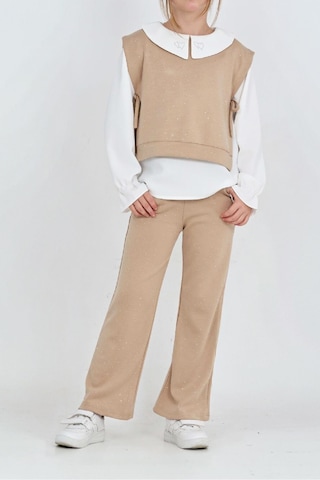 Kız Çocuk 3'lü Takım Pantolon+yelek+bluz 12429 Krem