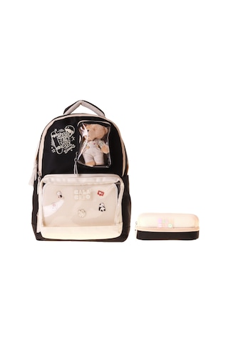 Calacilo Skate Kız Çocuk Siyah Krem Paten Baskılı Okul Sırt Çantası Ve Kalemlik Seti - Setcc-c4113c Çok Renkli