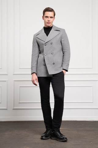 Morven Erkek Gri Yünlü Kruvaze Dynamic Fit Sivri Yaka Kaban 25ks016016100 Gri Gri