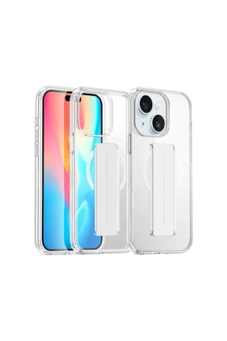 Jenerik Joko Apple iPhone Uyumlu Uyumlu 15 Kılıf Alfa Magsafe Standlı Kapak - Şeffaf