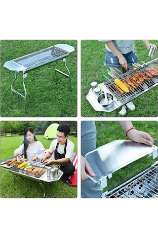 Fortunelane Paslanmaz Çelik Barbekü Izgara Aksesuar Depolama Raf Yedek Yan Raf Baharat Rafı Gri 33.5x29cm