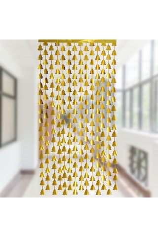 Noel Ağacı Metalik Simli Perde - Altın - 1m 2m, Parlak Püsküller, Folyo Püsküllü Perdeler, Parlak Kapılar Ve Pencereler Diğer