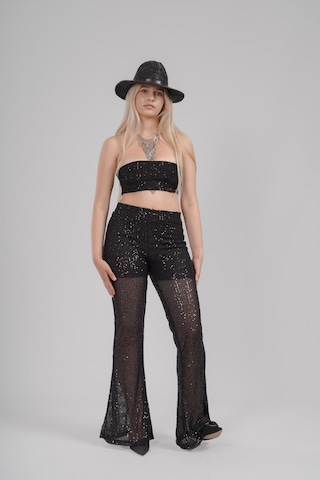Mayrem Pul Payet Straplez Crop & İspanyol Paça Set Takım Siyah